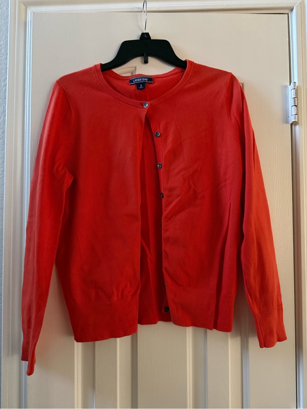 Lands' End Bright Red Crewneck Button-Front Cardigan - Women's